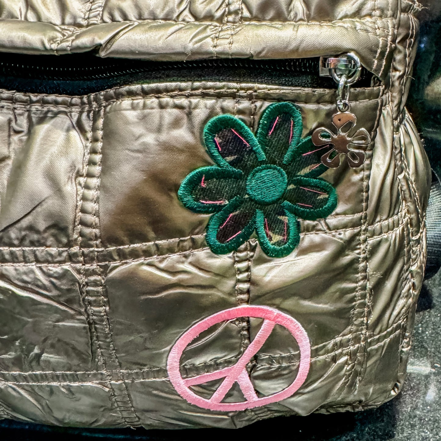 Metallic Puffer Backpack — Mocha