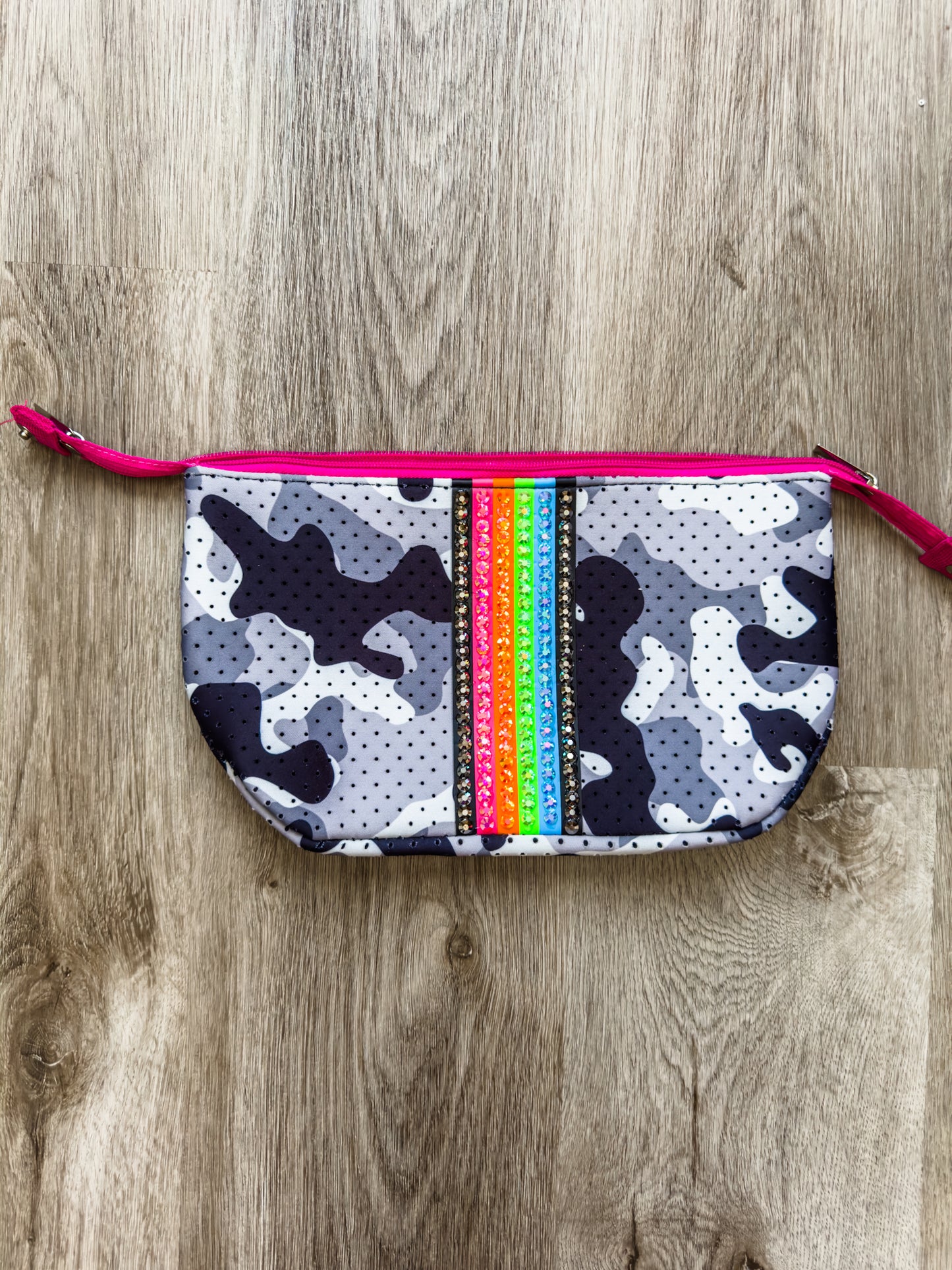 Rainbow Stripe Blinged Cosmetic Clutch