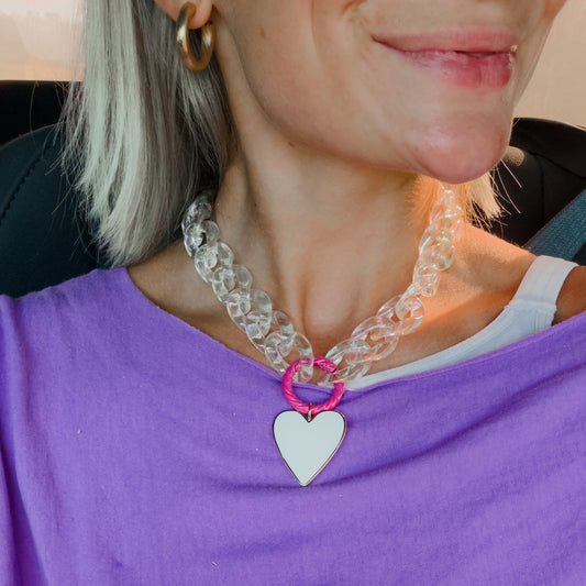 Crystal Clear & Caught in Pink Heart Necklace