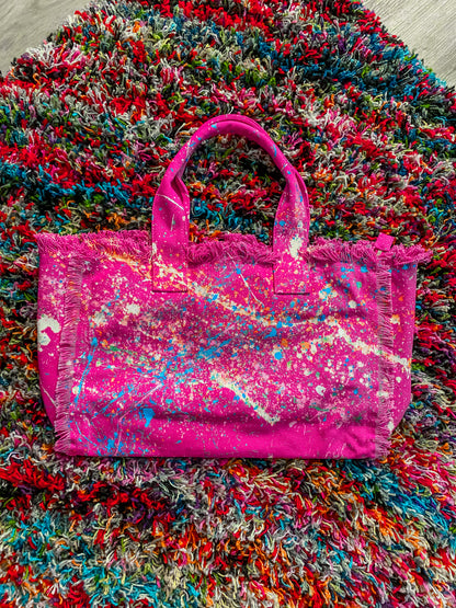 Turning Heads Splatter Painted Large Canvas Tote