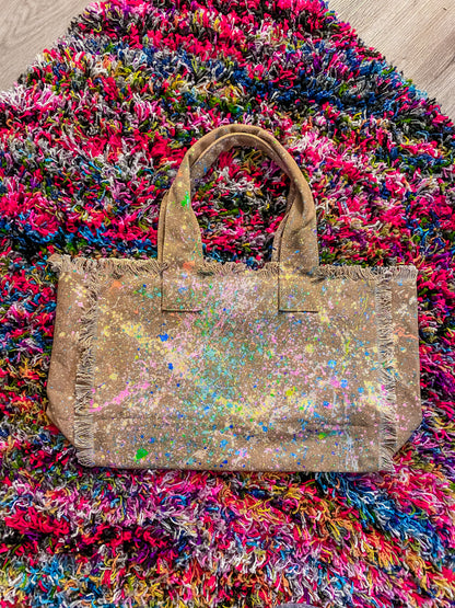 Turning Heads Splatter Painted Large Canvas Tote