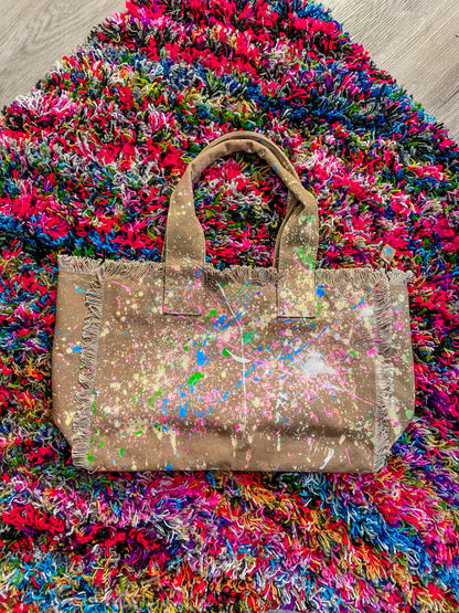 Turning Heads Splatter Painted Large Canvas Tote